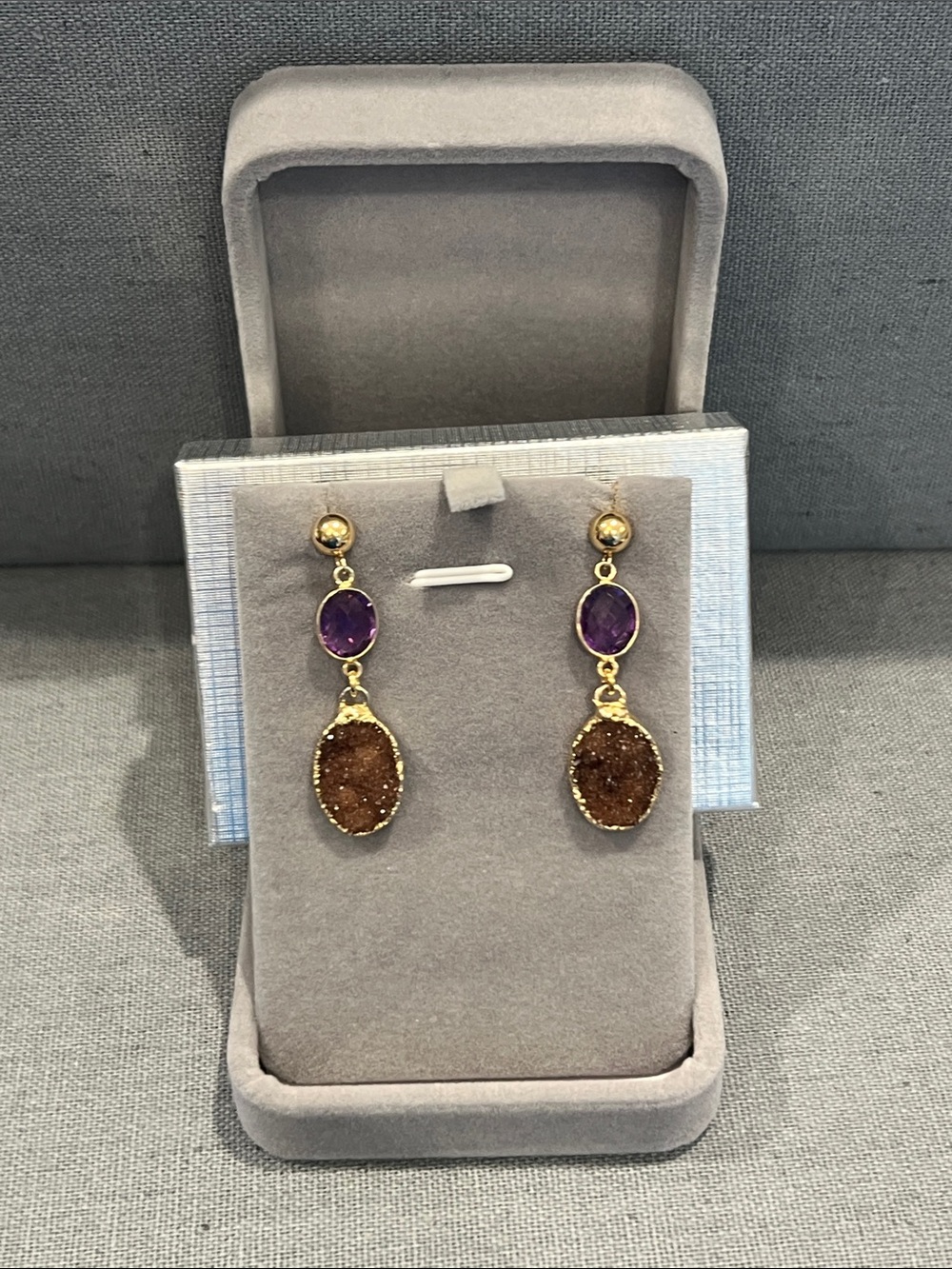 Purple and Brown Druzy Drop Earrings